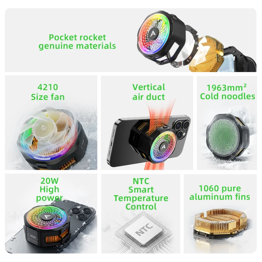 PIVA B25PRO APP Control 20W black color Powerful Cooling Mobile Phone Radiator Magnetic Clip Ring Light Gaming Accessory Phone Cooler white color
