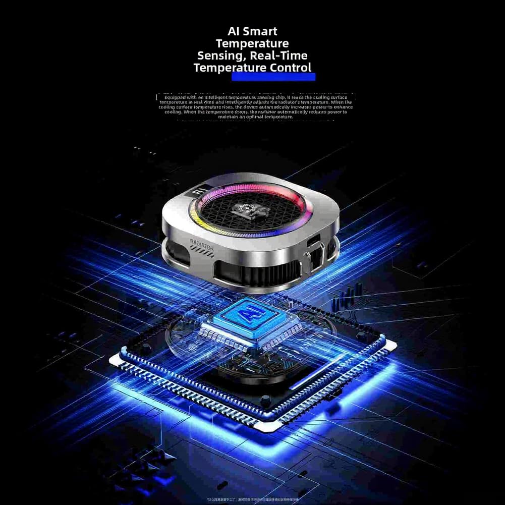 Phone Cooler, TH16 Pro Semiconductor Cooling Fan with AI Temp Control, 5 Modes Dual Display for Gaming