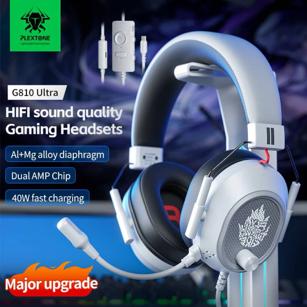 Plextone G810 Gaming Headphones with Volume Controller Microphone Good Sound Quality for PS5 Mobile Phone or Laptop